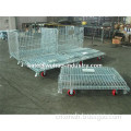 Wire mesh folding material transport trolley cage with caster